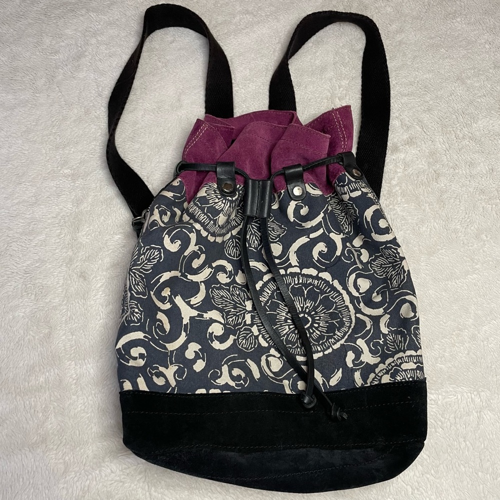 Lucky Brand suede and canvas floral backpack